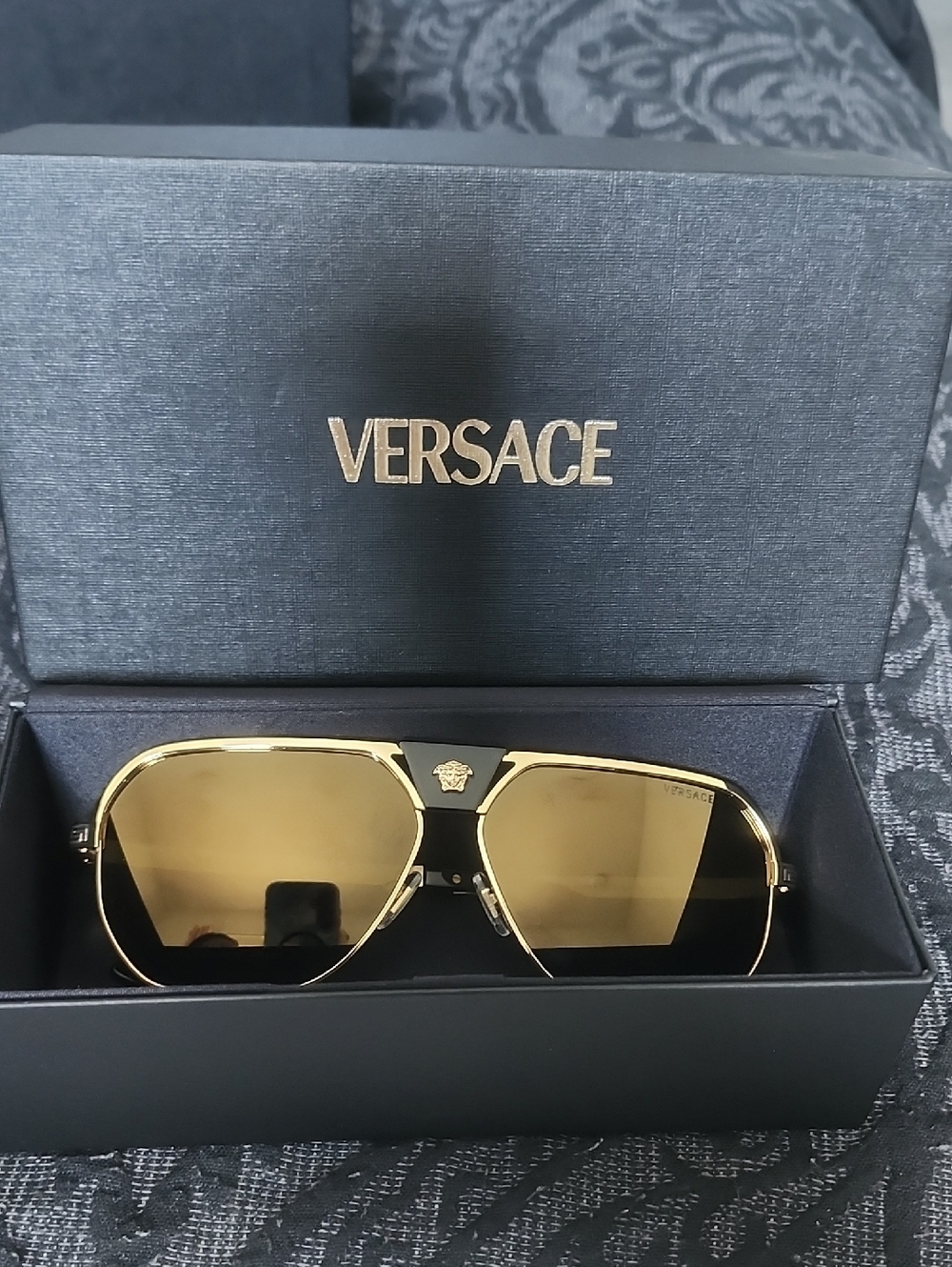 Versace Gold and Brown Aviator Sunglasses